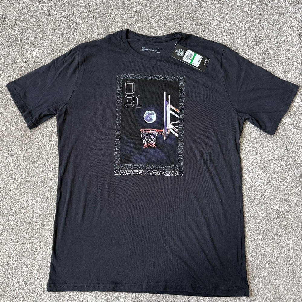 NWT Under Armour Men's 031 Moon Shot Rim Moonlight Basketball Black T-Shirt Sz L